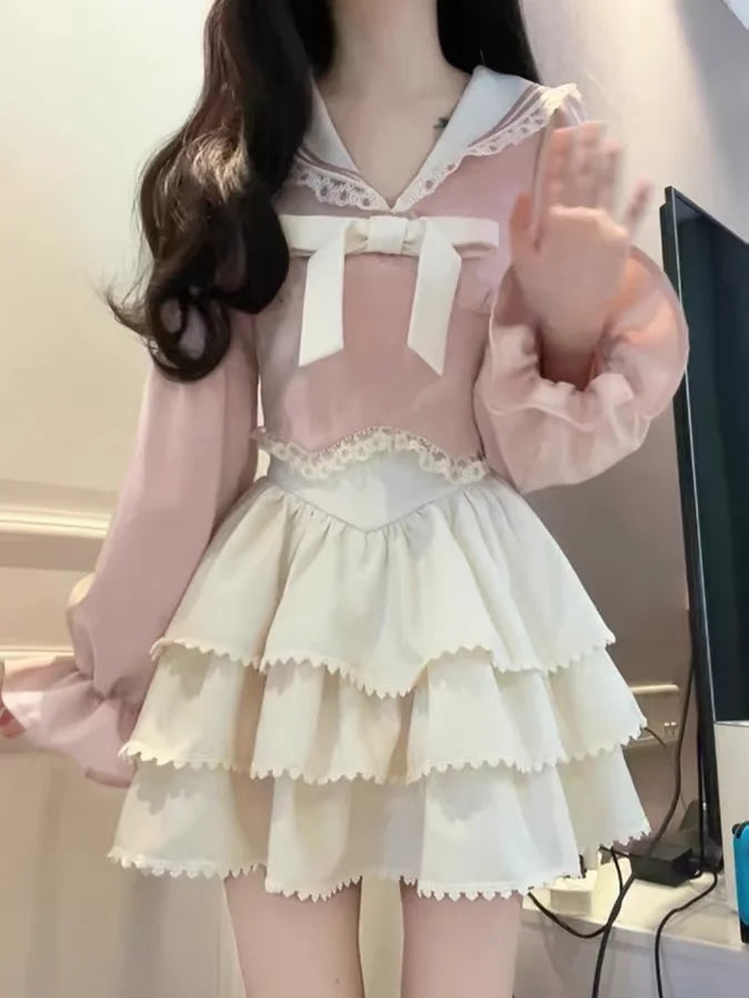 Kawaii Lolita Japanese College Style Suit Long Sleeve Short - Vusy Kawaii Shop