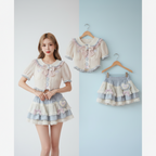 Kawaii Sweet Bow Puff Sleeve Sailor Collar Blouse Patchwork Set