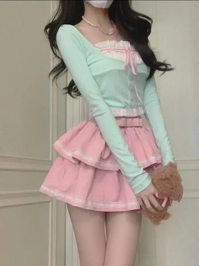Kawaii Japanese Style Lolita Suit Women Slim Blouse Lace - Vusy Kawaii Shop