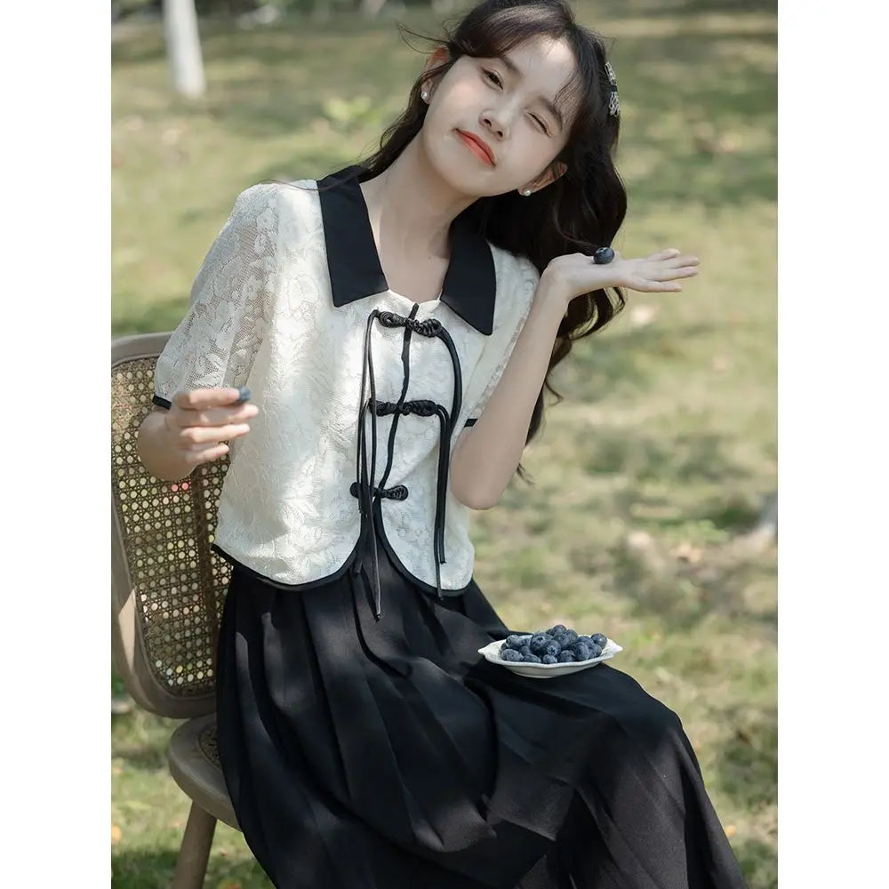Summer Japanese Style Set Graceful Short Sleeve Blouse - Vusy Kawaii Shop