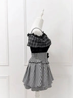 Women's Coquette Plaid Crop Top & Mini Skirt Set