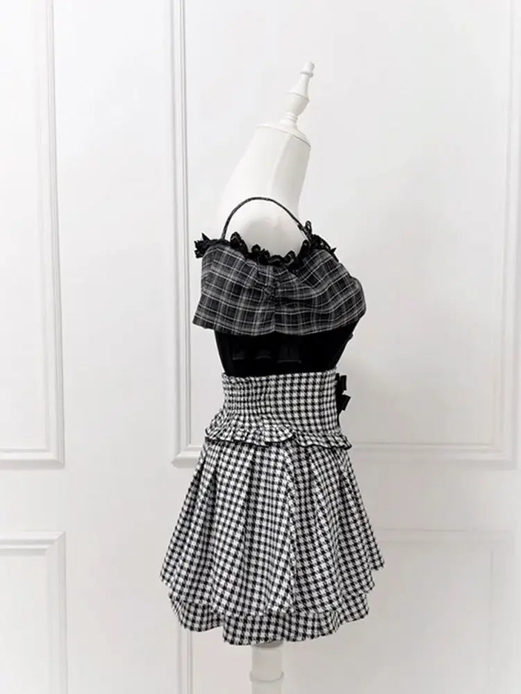 Women's Coquette Plaid Crop Top & Mini Skirt Set