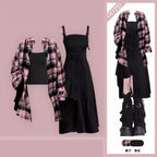Women Spring-Summer Fashion Plaid Shirt and Irregular Dress - Vusy Kawaii Shop