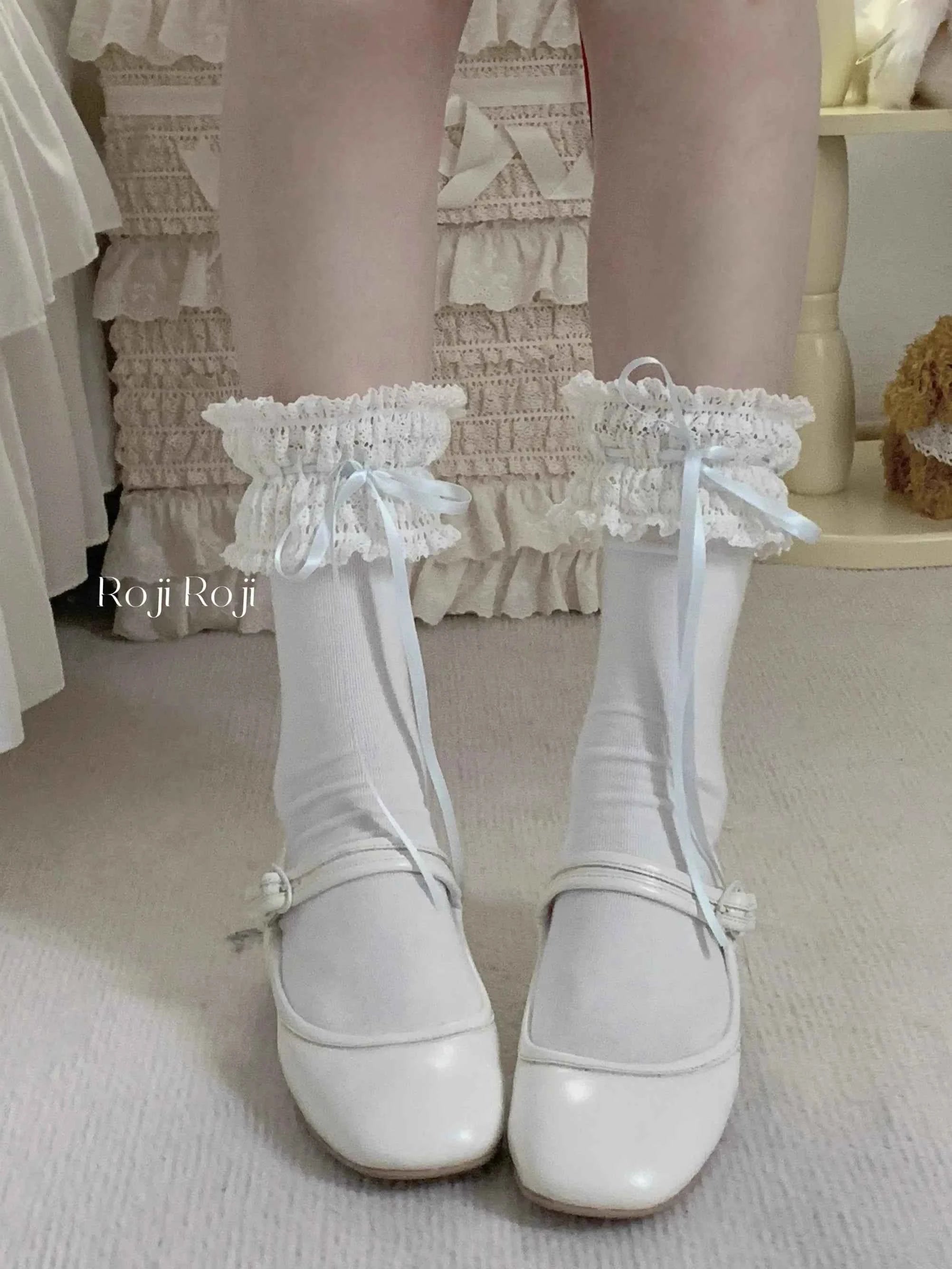 New Japanese Gentle Spring Bow Mid Tube Socks Lolita Knee Socks School Girls Kawaii Lace Cotton Socks