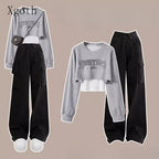 Pants Sets O Neck Letter Printed Short Sweatshirt Tank Top - Vusy Kawaii Shop