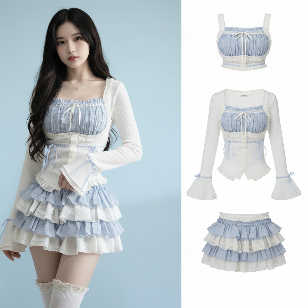 Square Collar Slim Waist Long Sleeve Top Women and Summer - Vusy Kawaii Shop
