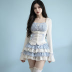 Square Collar Slim Waist Long Sleeve Top Women and Summer - Vusy Kawaii Shop