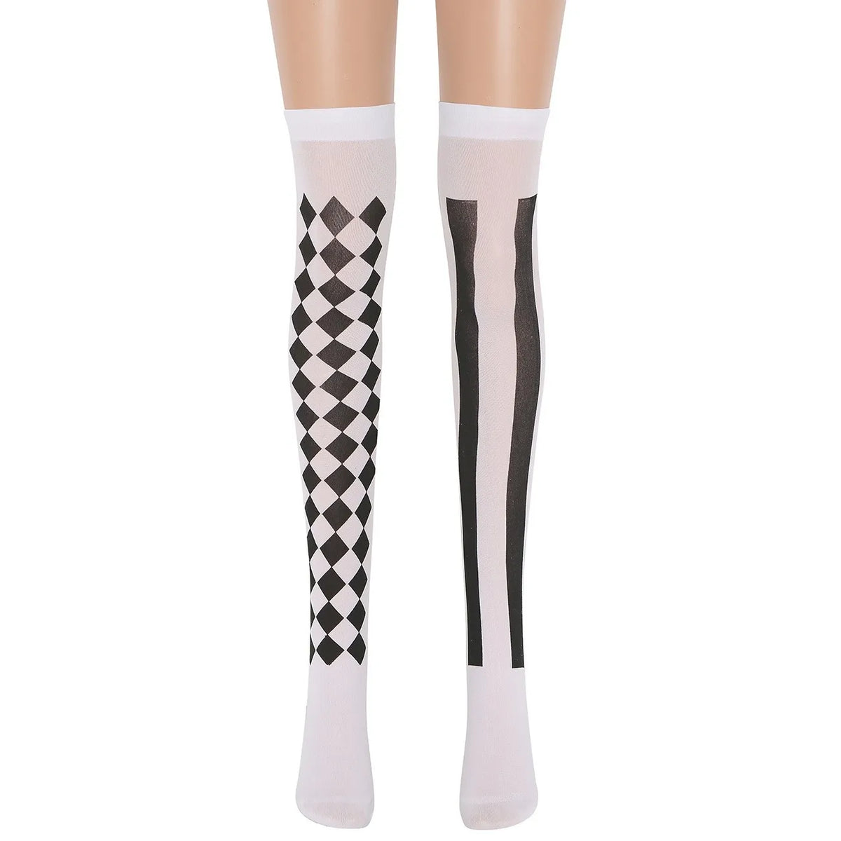 Back view of harlequin clown Halloween costume with checkered romper