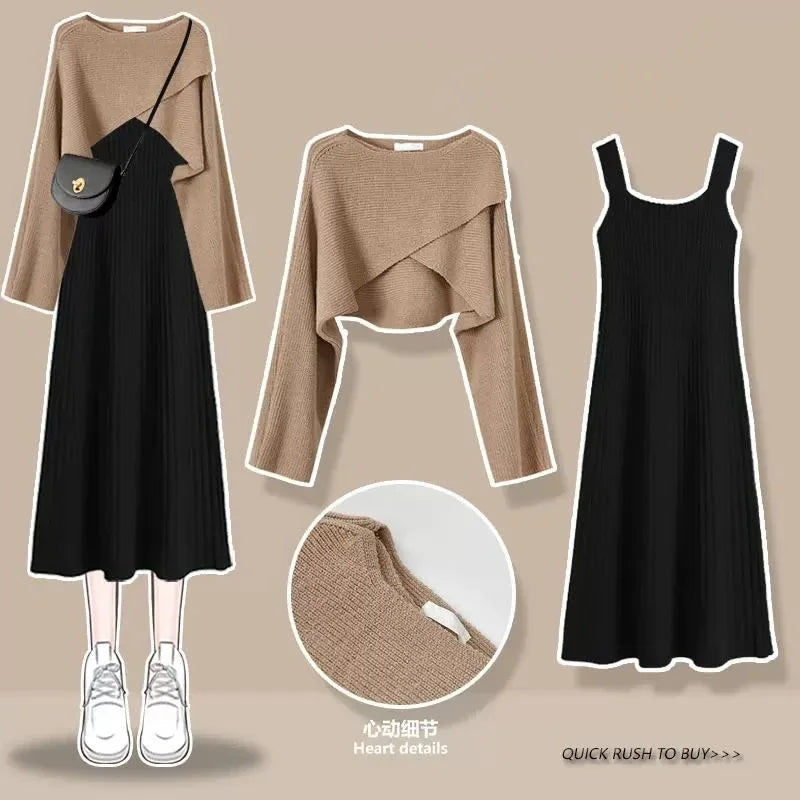 Spring Autumn Vintage Knitted Sweater Matching Set Korean - Vusy Kawaii Shop