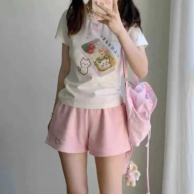 Cat Embroidery All Match Shorts Summer Korean Loose Student