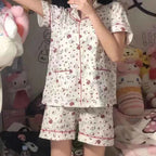 Cartoon Sanrioed Pajamas Suit Kawaii Hello Kittys Kuromi Summer Home Clothes Anime Casual Short Sleeves Shorts Student Sweet