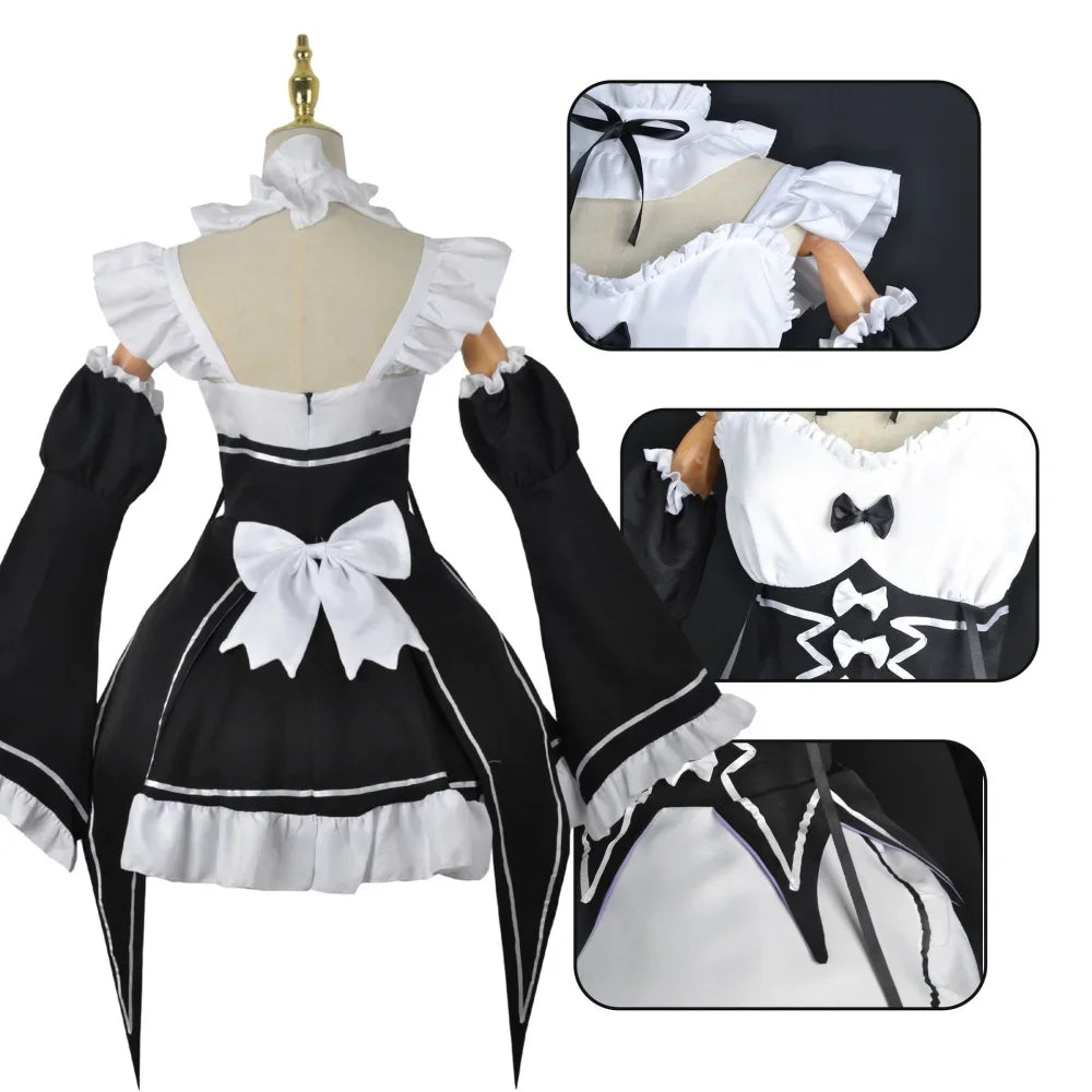 White apron detail of Ram and Rem maid cosplay costume