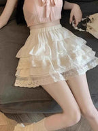 Fashion Sweet White Lace Cake Skirt Summer High Waist A-line