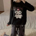 Kawaii Kuromi Long Sleeve Pajamas Set Women Anime Sanrioed Autumn Pajamas Pants Two Piece Comfort Soft Home Wear Outgoing Girls