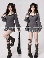 Knitted Suits Autumn Winter Woman V-Neck French Vintage Long - Vusy Kawaii Shop