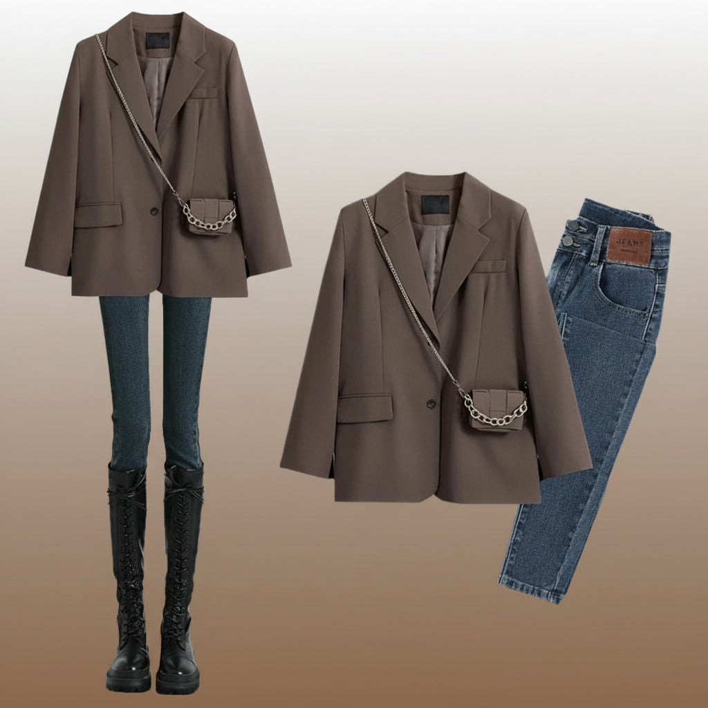 Spring Autumn Fashion Set Blazer, Shirt Mini Dress - Vusy Kawaii Shop