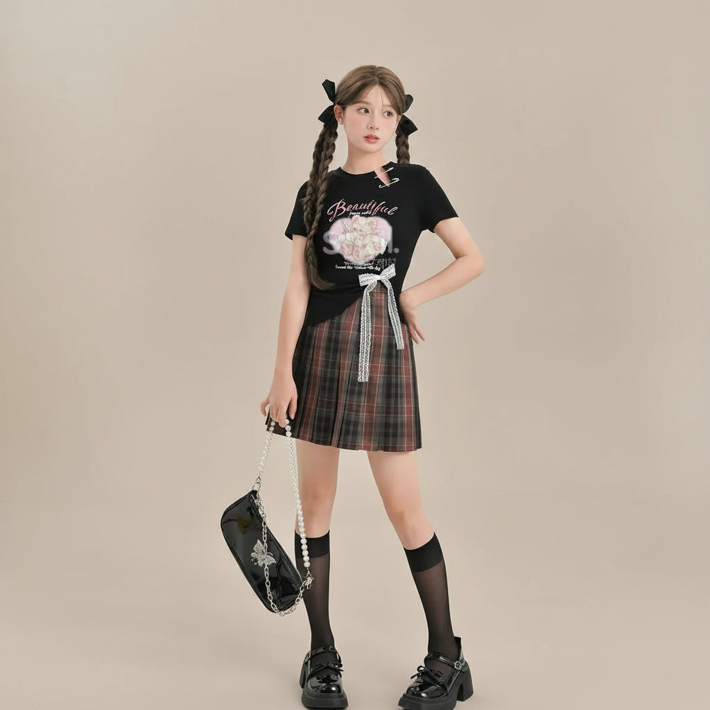 Sweetheart Bear Printed Soft Girl Slimming Crop Top Women - Vusy Kawaii Shop
