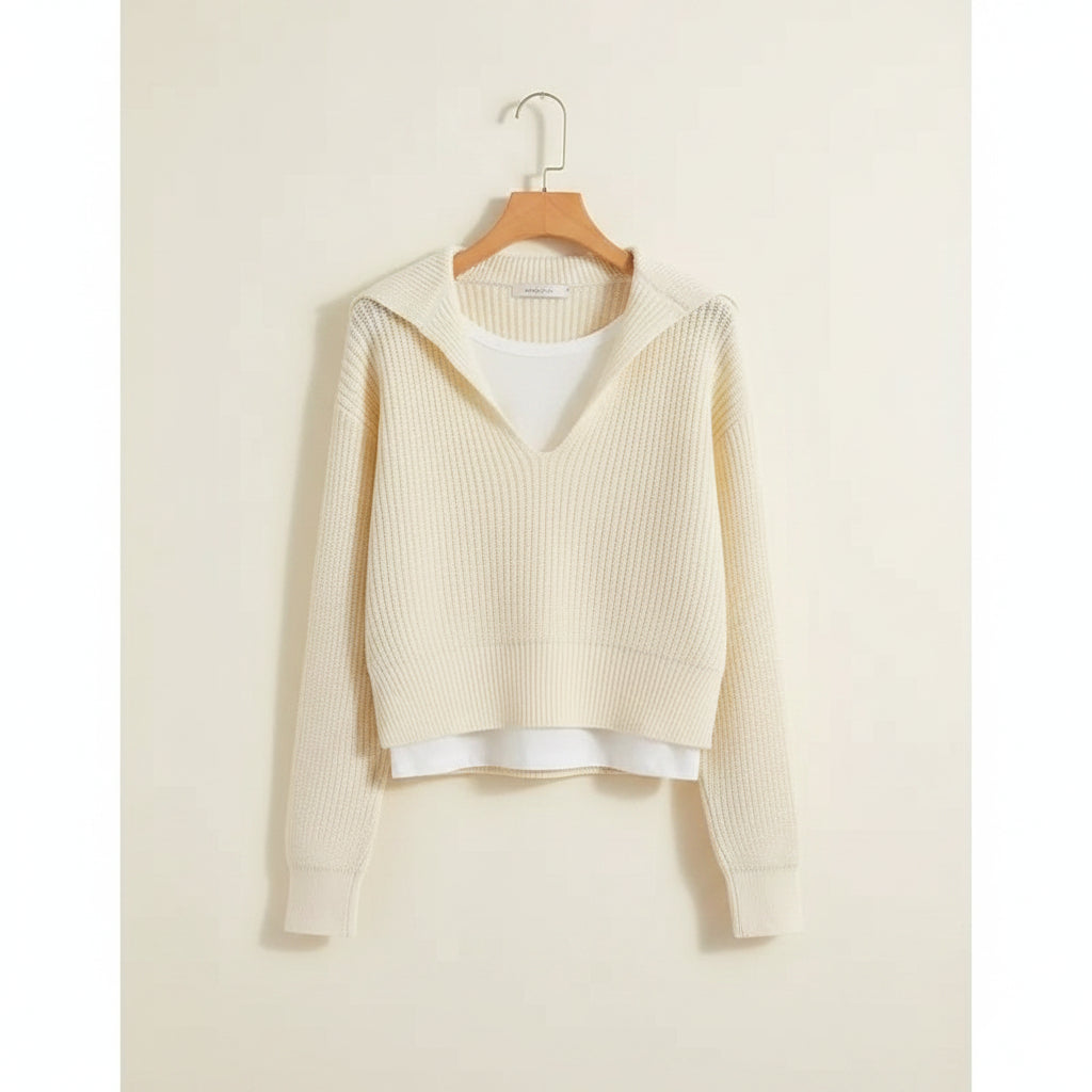 Spring Autumn Vintage Navy Collar Knit Sweater Vest Set - Vusy Kawaii Shop