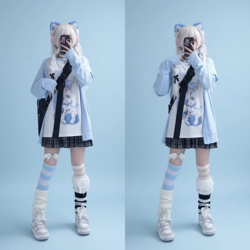 Japanese Woman Clothing with Removable Sleeve T-Shirts Short - Vusy Kawaii Shop