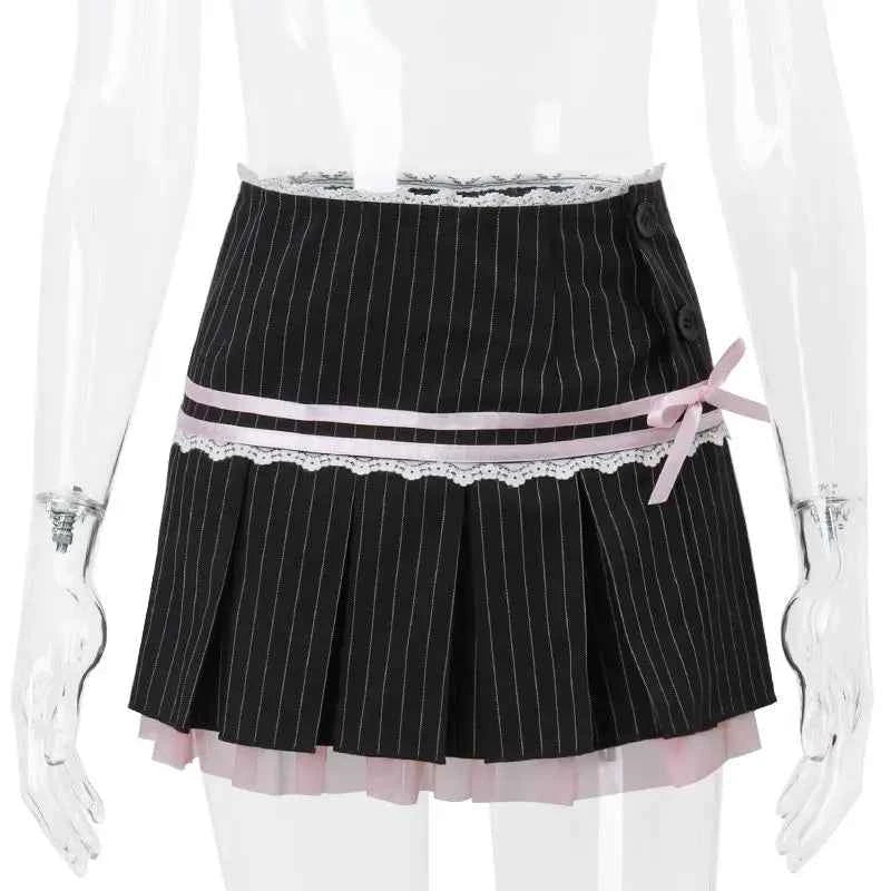 Harajuku Kawaii Lace Trim Mini Skirts Gothic Cutecore Bow