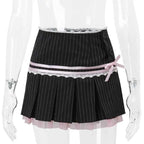 Harajuku Kawaii Lace Trim Mini Skirts Gothic Cutecore Bow
