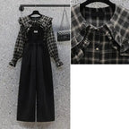 Retro Plaid Shirt Overall Pants 2-Piece Set - Vusy Kawaii Shop