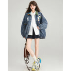 Retro Jeans Jacket Spring and Autumn French Art Jacquard Bow - Vusy Kawaii Shop
