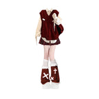 Burgundy cable knit vest with white shirt and plaid skirt, Christmas holiday colors