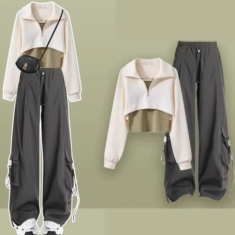 Autumn Fashion Polo Long Sleeve Top Vest Cargo Pants - Vusy Kawaii Shop