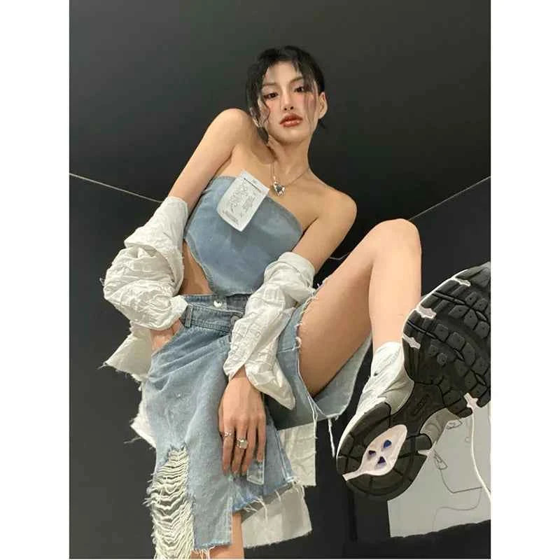 Blue Women's Straight Jean Shorts High Waist Chic Design America Street Summer Vintage Hot Pants Denim Wide Leg Super Shorts