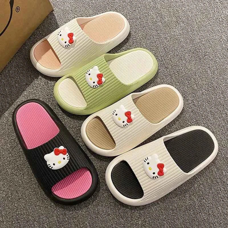 Sanrios Hello Kittys Slippers Soft Flat Shoes Women Cartoon Cute Home Slipper Anti Slip Female Summer Sweet Sandals Casual Shoes