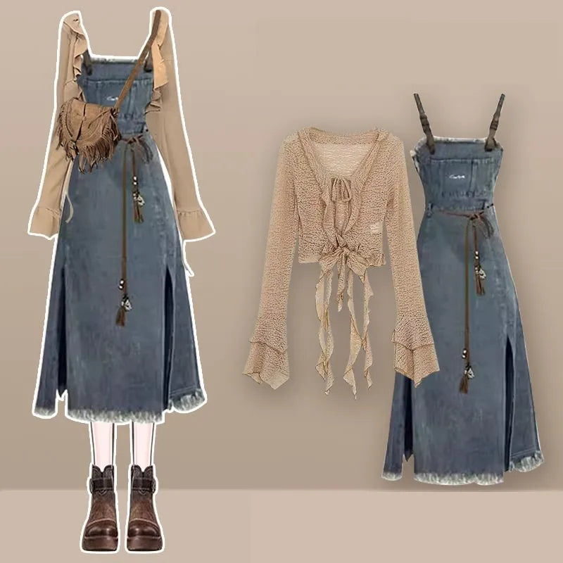 Spring-Summer Dress Matching Set Korean Elegant Vintage Long - Vusy Kawaii Shop