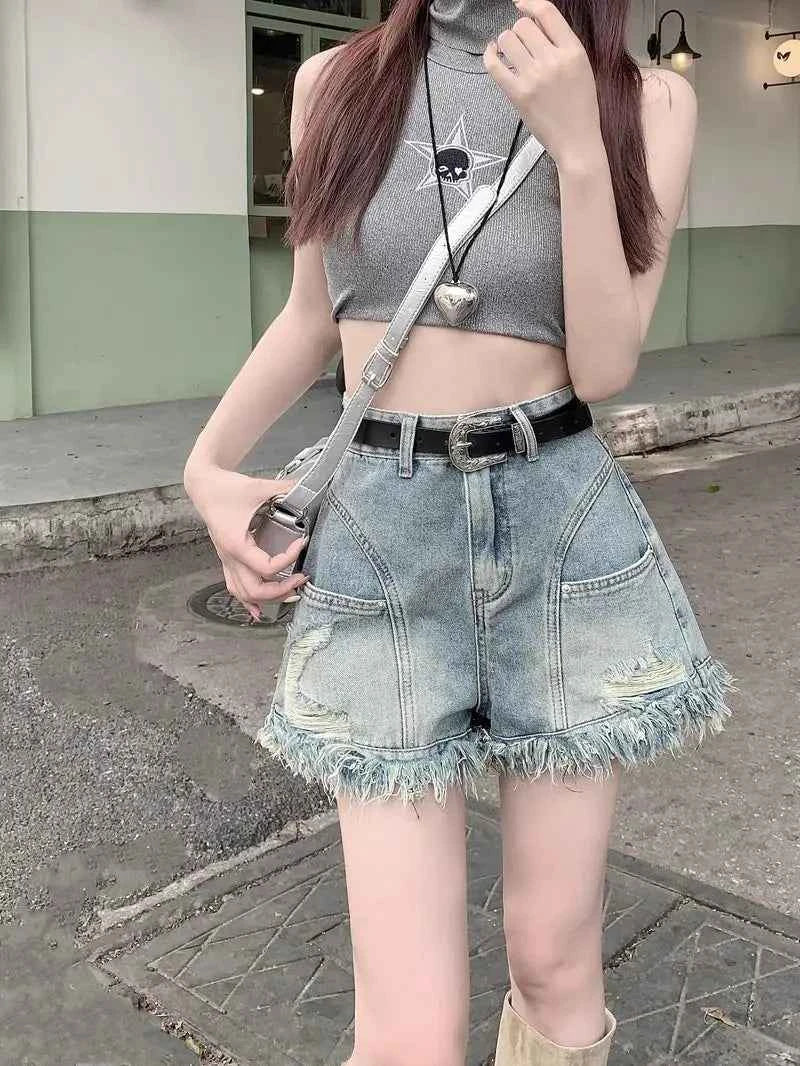 Summer High Waisted A-Line Hot Pants American Retro Hole