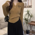 Mink Fur Soft Glutinous Embroidery V-Neck Knitted Sweater - Vusy Kawaii Shop