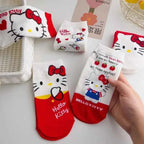 5pairs Kawaii Sanrio Hello Kitty Women Socks Cute Cartoon Christmas Socks Anime Cotton Korean Sweet Sock for Kids Girl
