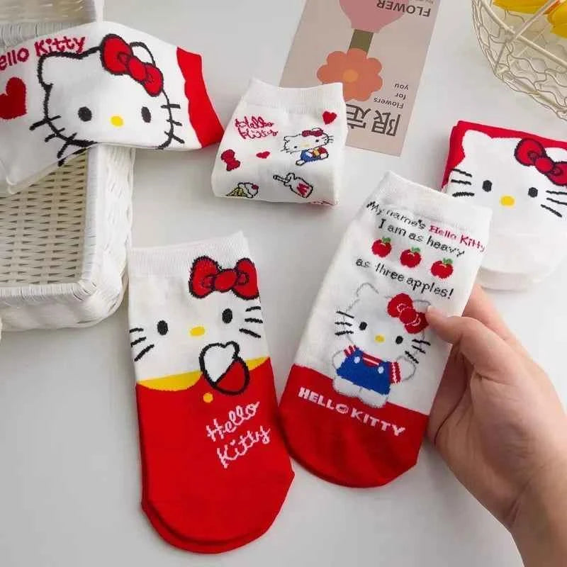 5pairs Kawaii Sanrio Hello Kitty Women Socks Cute Cartoon Christmas Socks Anime Cotton Korean Sweet Sock for Kids Girl