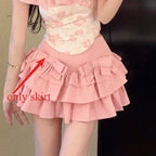 Sweet Off Shoulder Ruffles Collar Pink Top and Yk Slim Waist - Vusy Kawaii Shop
