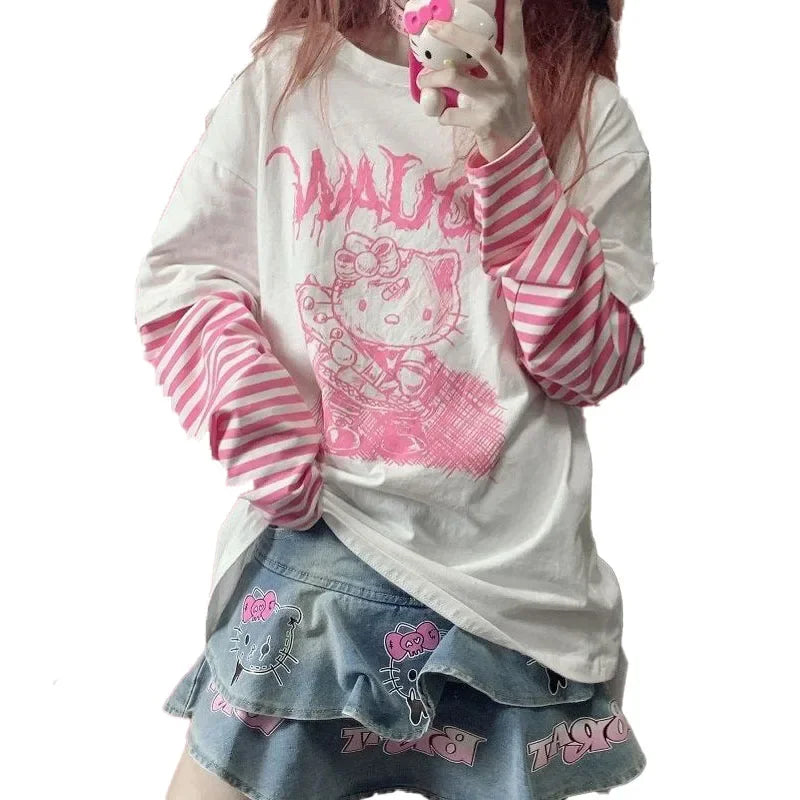 Kawaii Hello Kitty Cute Japanese Korean Tops T Shirt Fashion - Vusy Kawaii Shop