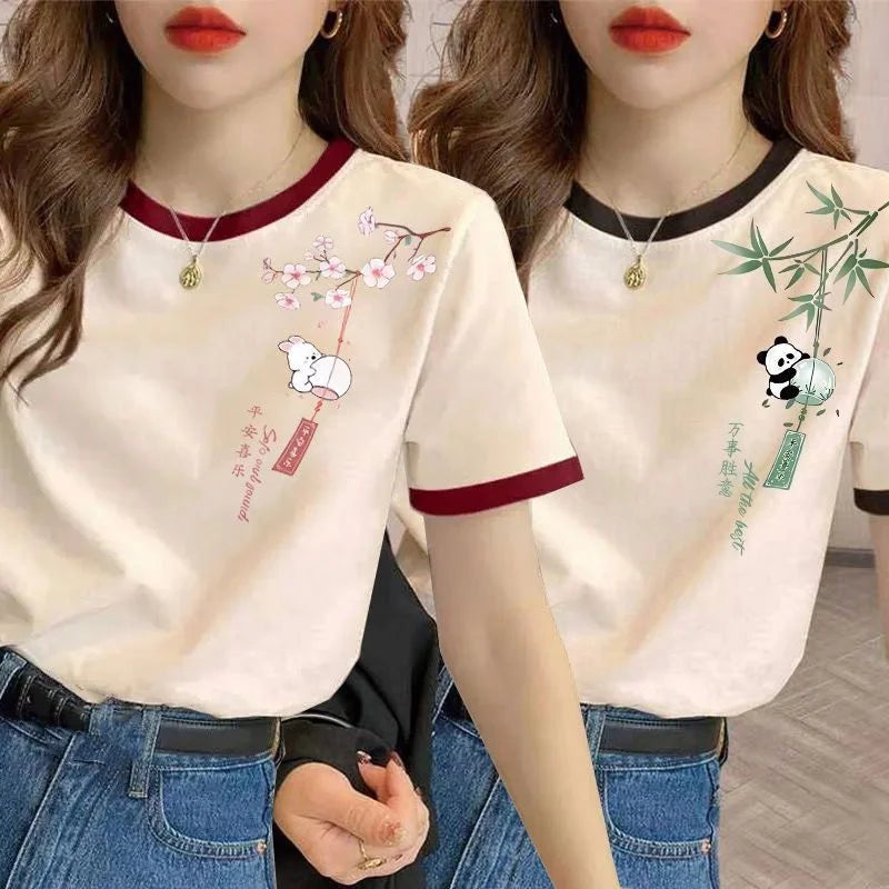 Women Summer Chinese Style Panda Print T Shirts Lady - Vusy Kawaii Shop