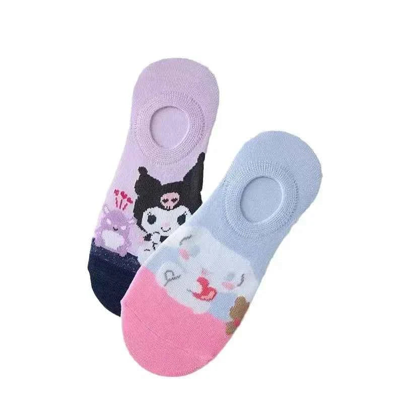 5Pcs Kawaii Sanrio socks Hellokitty Kuromi cartoon anime socks pure cotton soft breathable spring and summer girls boat socks