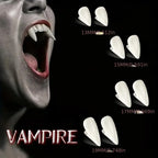 Vampire teeth fangs with adhesive pellets and tweezers, set contents