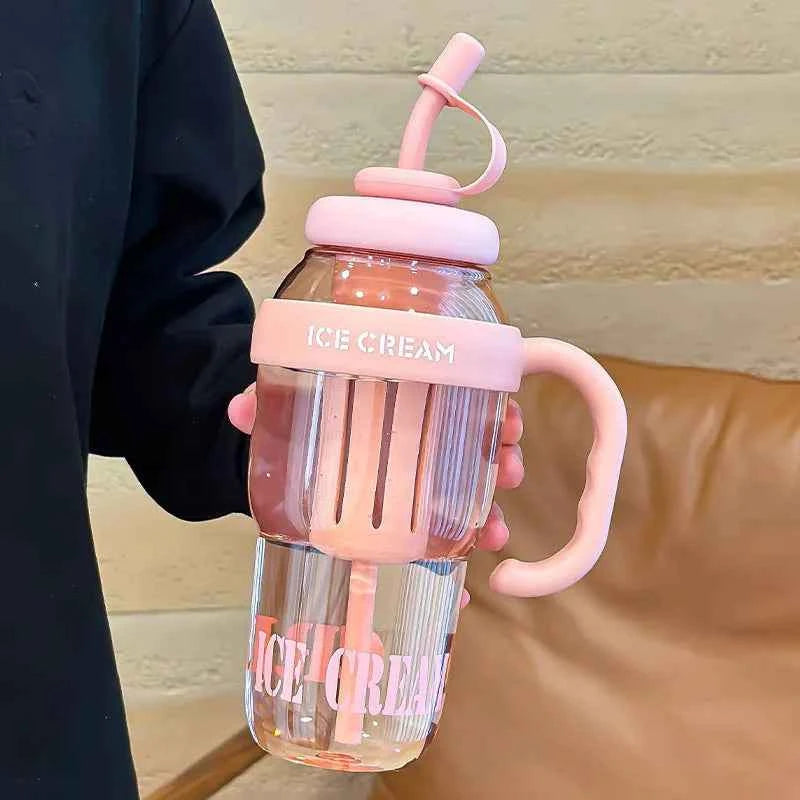 Trendy Oversized Tumbler - 32oz Summer Cup with Straw & Leakproof Lid - Cute Lucky Print Design for Travel, Beach & Outdoor