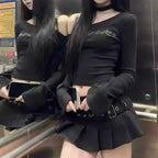 Fashion Design Double Belt Pleated Skirt in Summer Korean
