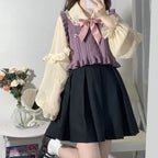 Chic Fashion Ruffled Patchwork Women Sweaters Vest and Bow - Vusy Kawaii Shop