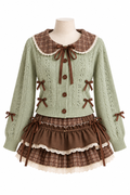 Soft Mori Kawaii Cardigan & Plaid Ruffle Skirt Set