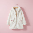 Women wearing anime cat plush winter coat women with hood and cat ears in soft white fabric