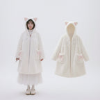Women wearing anime cat plush winter coat women with hood ears and paw print gloves