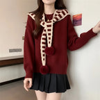 Autumn Winter Lucky Red Sweater & Shawl with Denim Pants Set featuring a cozy red sweater and patterned shawl