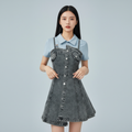 Sommerkleid-Matching-Set: Modisches kurzes Oberteil und Jeans-Trägerrock