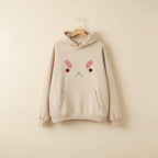 Beige bee and puppy cat kawaii hoodie with cute simple face design and front pocket